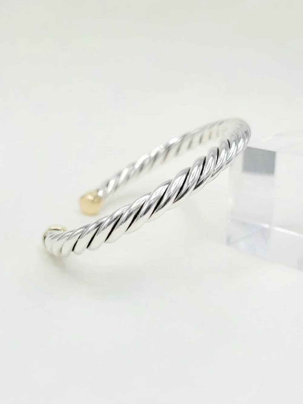 David Yurman Cable Cuff Bracelet w/ Sterling Silver & 18K Yellow Gold - Medium